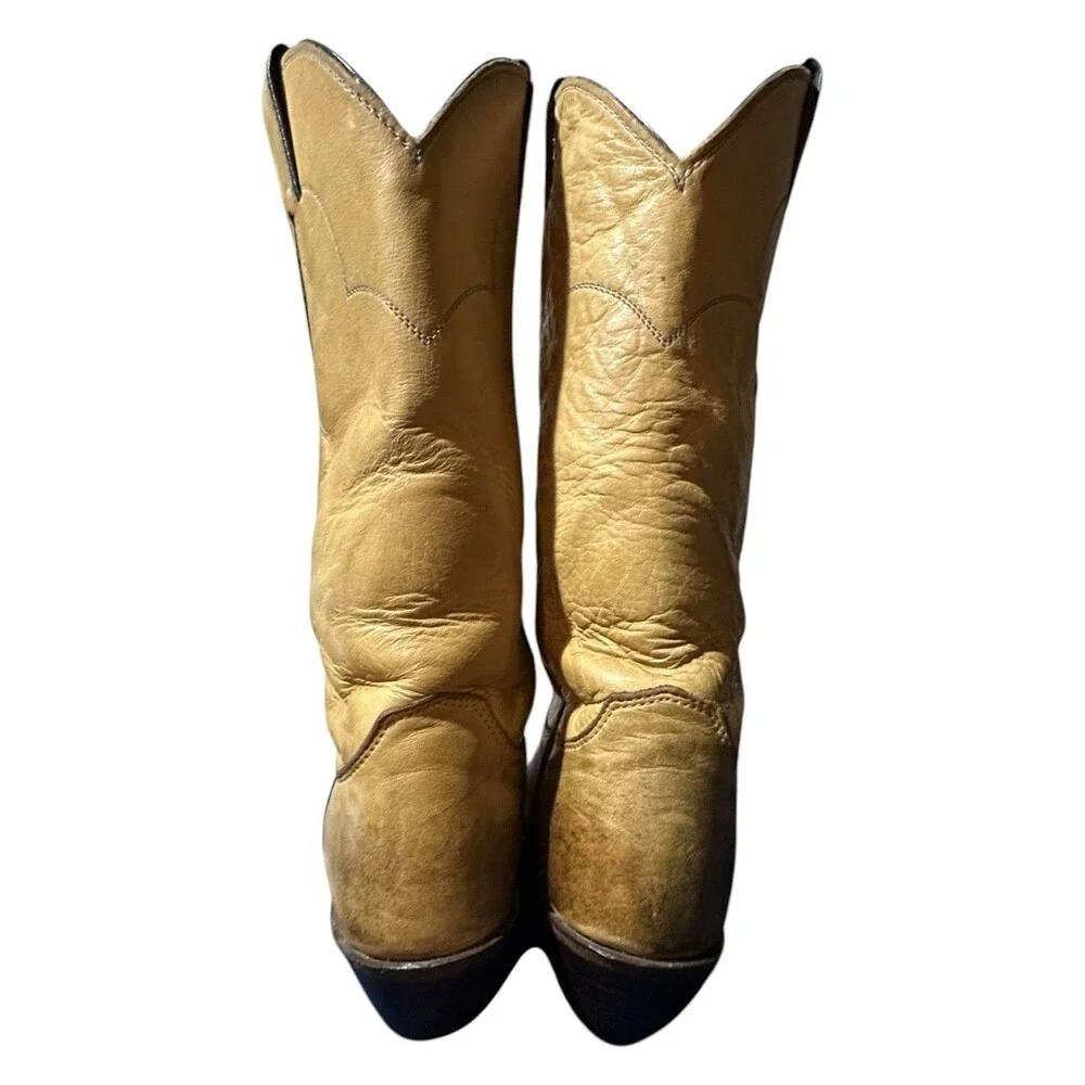 Vintage Justin Cowgirl Boots Tan Leather Womens Sz 6 B Style 40601 Western Heel